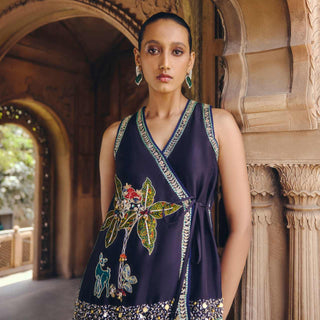 Amber Ajrakh Patch Work Top and Sharara
