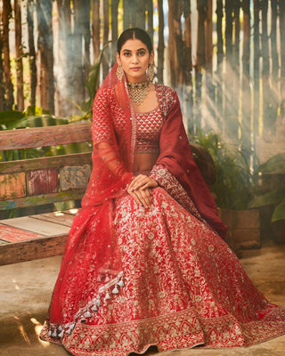 Vibrant Red bridal Lehenga