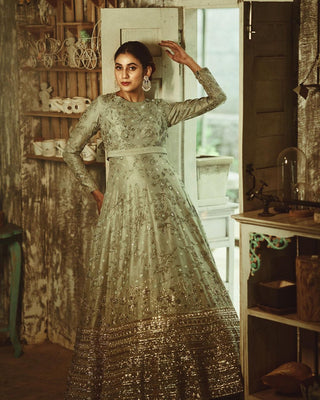 Gulmohar Sage Flared Gown