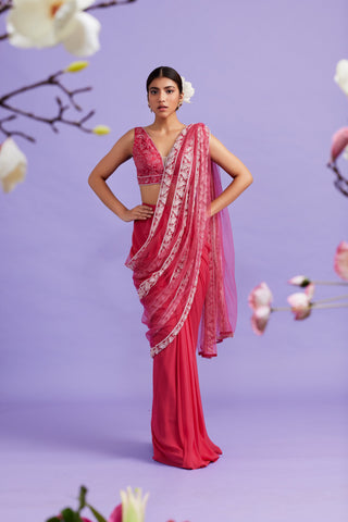 Aureya Hot Pink Georgette Saree Set