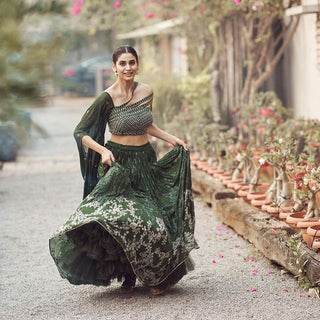 Gulmohar Forest Organza Lehenga Set