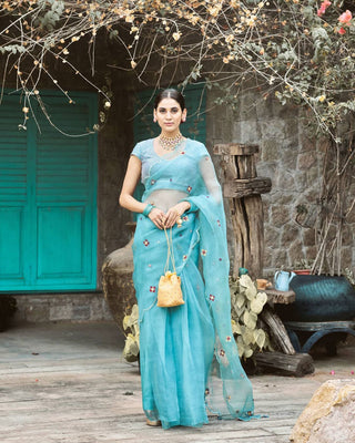 Elara Sky Blue Saree Set