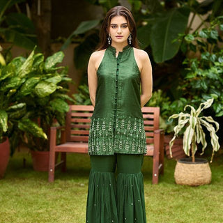 Liora Bottle Green Sharara Set