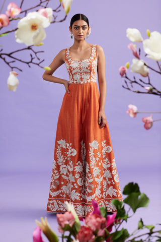 Calista Tangerine Indowestern Jumpsuit