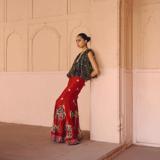 Ajrakh Elan Jacket Sharara Set
