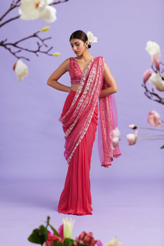 Aureya Hot Pink Georgette Saree Set