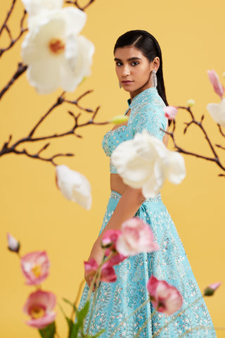 Aureya Ice Blue Silk Lehenga Set