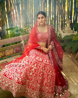 Vibrant Red bridal Lehenga