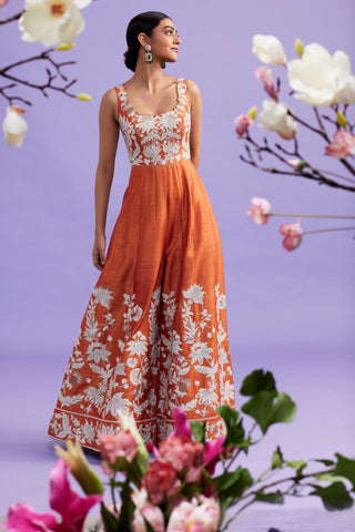 Calista Tangerine Indowestern Jumpsuit