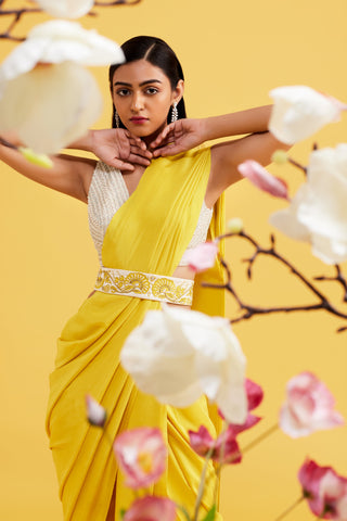 Elara Mustard Yellow Saree Set