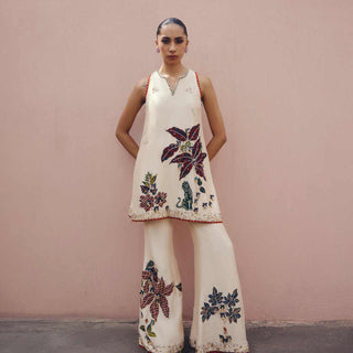 Ivory Ajrakh Patch Work Top and Sharara