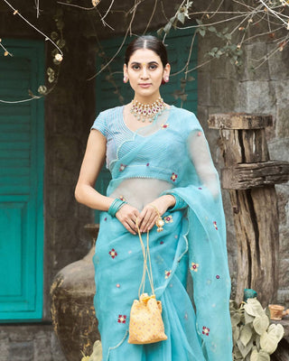 Elara Sky Blue Saree Set