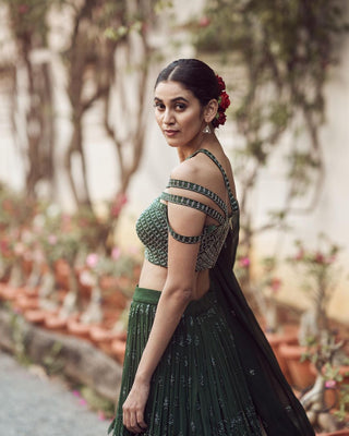 Gulmohar Forest Organza Lehenga Set