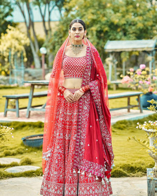 Vibrant Red bridal Lehenga