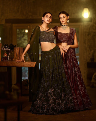 Gulmohar Forest Organza Lehenga Set