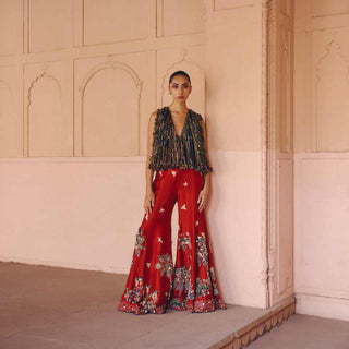 Ajrakh Elan Jacket Sharara Set