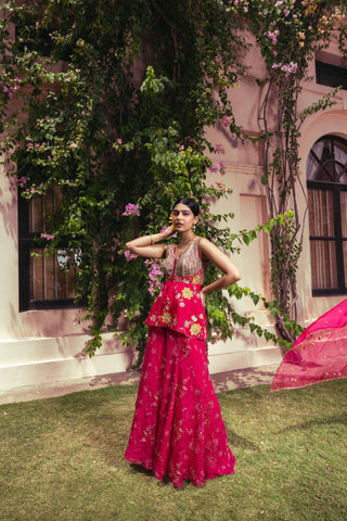 Calista Fierce Pink Sharara Set