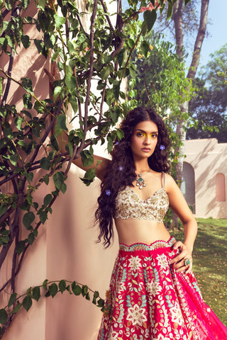 Liora Fierce Pink Lehenga set