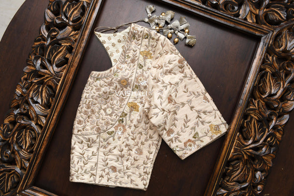 Beige Sequins Embroidery Blouse