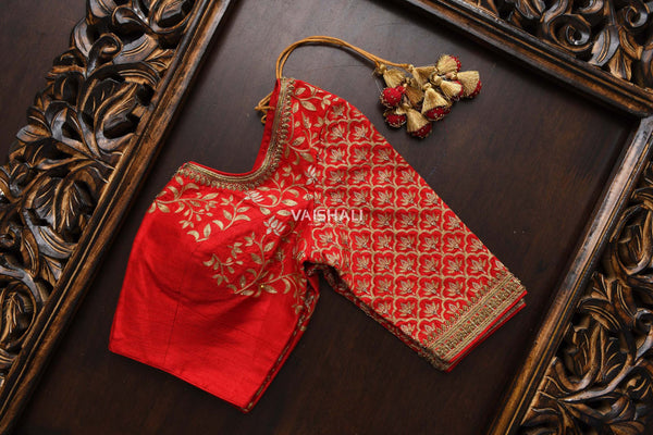Red blouse with Gold Zardozi embroidery
