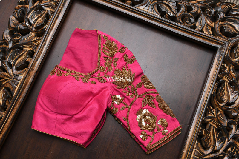 Pink Blouse with gold zardozi embroidery