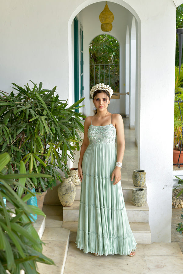 Pastel Green Tiered Gown