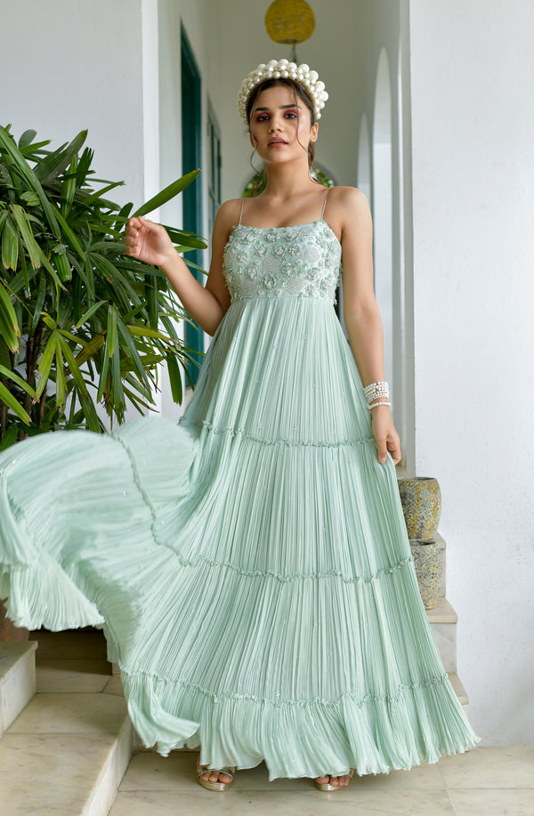 Pastel Green Tiered Gown
