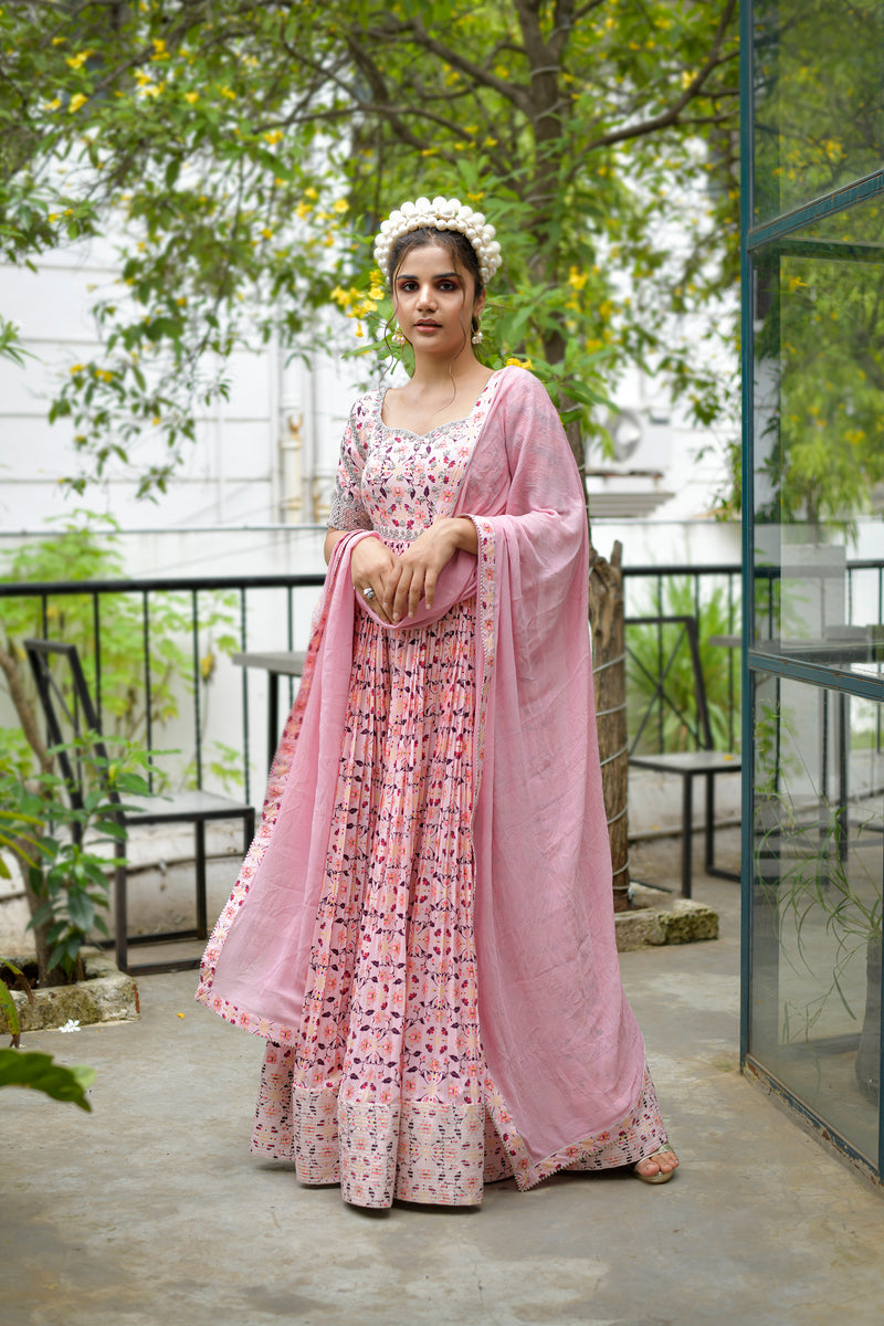 Blush Pink Printed Anarkali