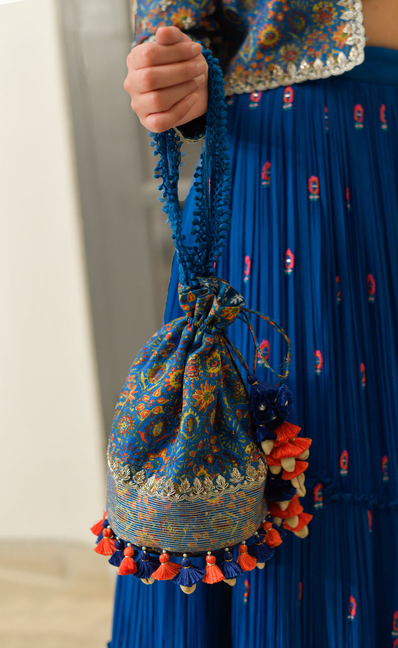 Blue Printed Potli Bag