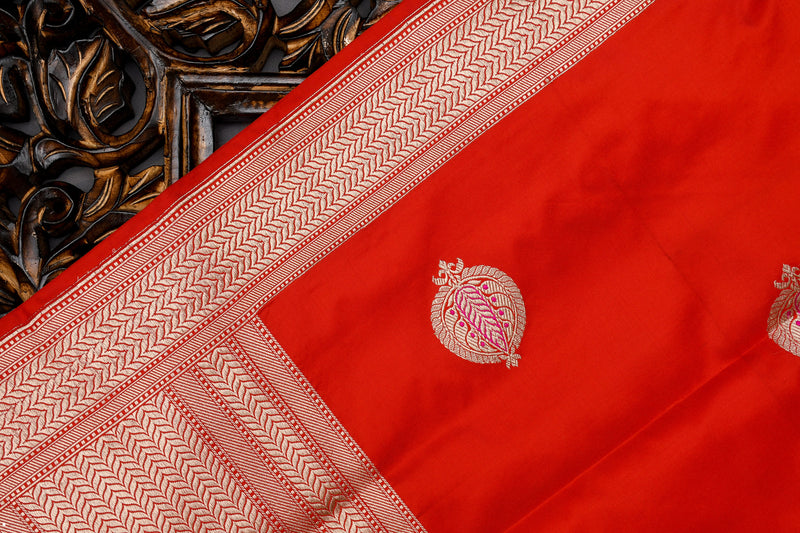 Scarlet Red Banarasi Silk Dupatta