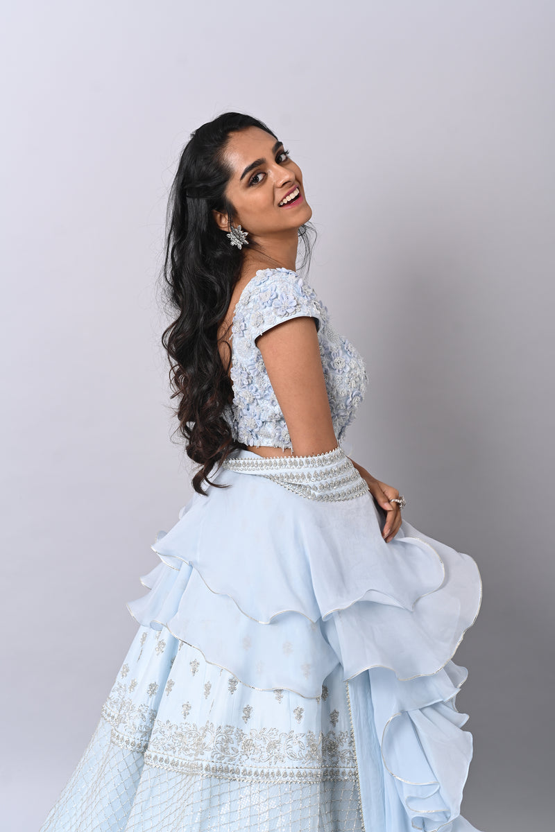 Gotta Work Blouse With Lehenga And Net Dupatta With Frill | The Little  Factory