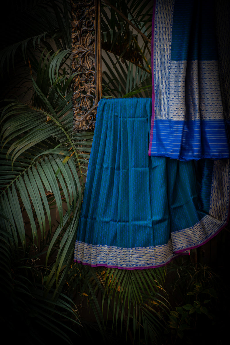 Blue And Green Banarasi Silk Saree