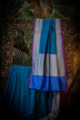 Blue And Green Banarasi Silk Saree
