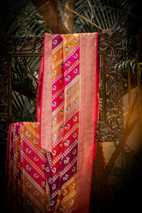 Maroon And Purple Rangkat Banarasi Silk Saree