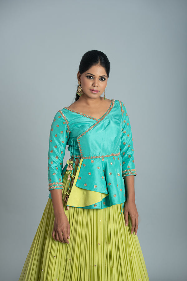 Blue And Green Indowestern Set