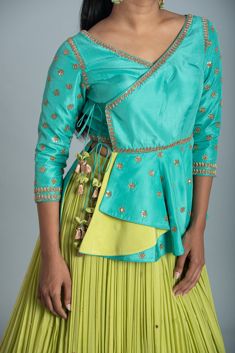 Blue And Green Indowestern Set