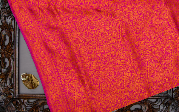 Pink & Orange Banarasi Silk Saree