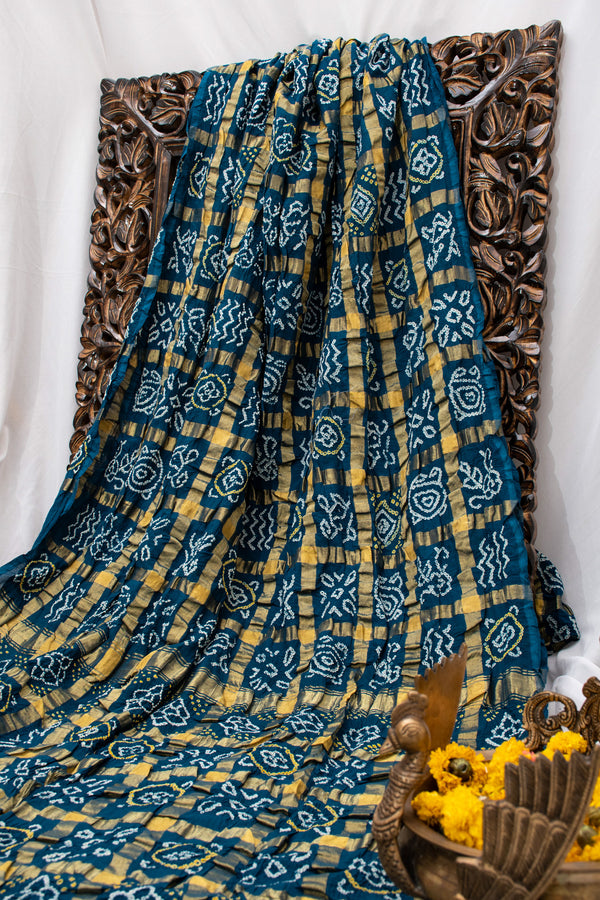 Blue Bandhani Cotton Saree