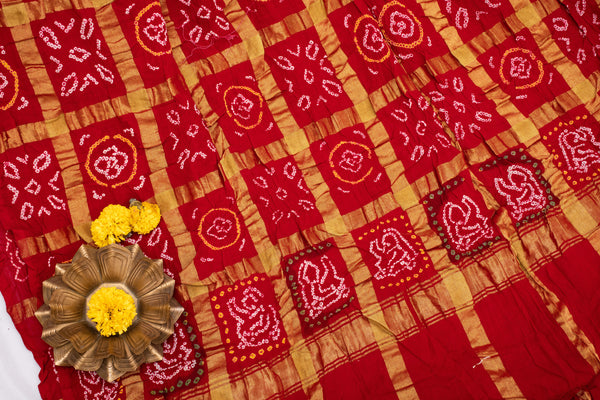 Red Cotton Bandhani Saree