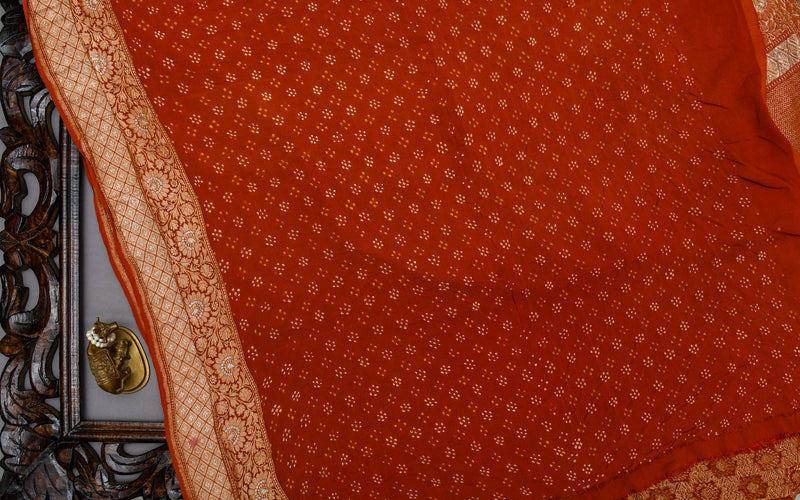 Rust Bandhini Banarasi georgette saree