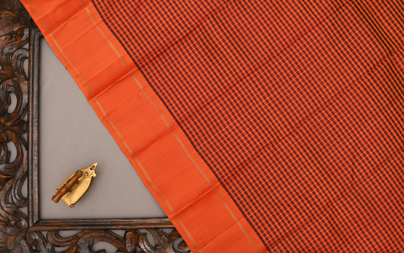 Orange Checks Pattu Saree