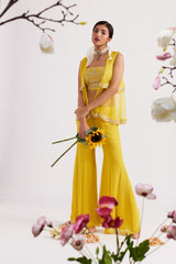 Yellow Embroidered Indowestern Set
