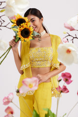 Yellow Embroidered Indowestern Set