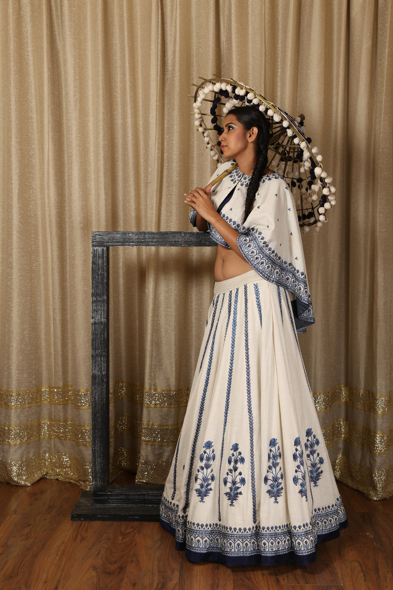 Buy Faux Chiffon Fancy Blue and Off White Readymade Lehenga Choli Online :  185782 -